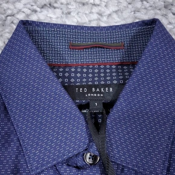 Ted Baker Men's Dobby Geometric Print Shirt Size 1 XS Blue Button Front Dobbie - Picture 4 of 11